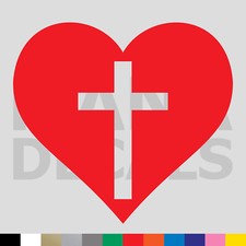 Heart Cross Vinyl Die Cut Decal Sticker - Jesus Christ Christian Religious Love