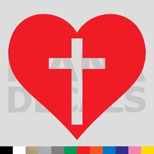 Heart Cross Vinyl Die Cut Decal Sticker - Jesus Christ Christian Religious Love