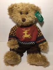 Vintage Christmas RUSS Berrie Medwin Teddy Bear Dressed Plush Fuzzy w/Tag