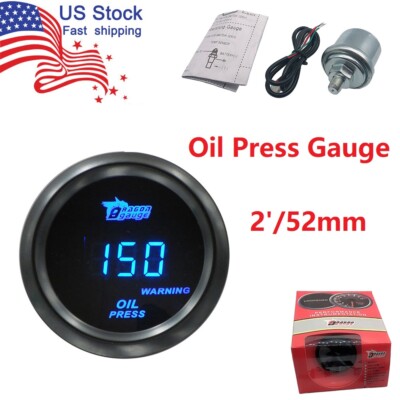 2'' 52mm Oil Press Pressure Gauge  0-150 PSI Meter W/Sensor Digital Blue LED