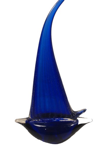 MURANO CRISTALLERIA STILE D'ARTE Cobalt Blue & Clear Sailboat Hand Blown  13.5”