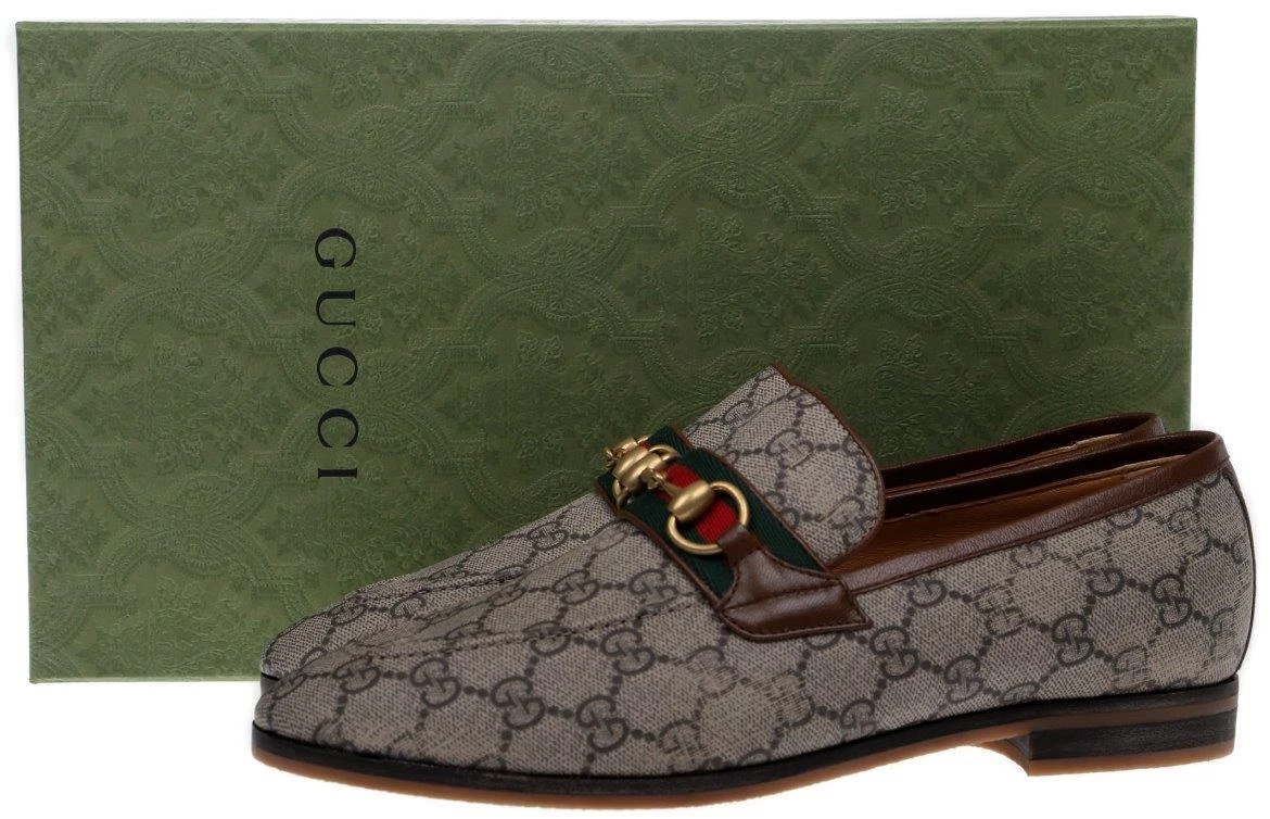 CHAUSSURES MOCASSEUSES HOMME GUCCI CURRENT GG SUPREME CANVAS HORSEBIT 7,5/US 8 NEUVES