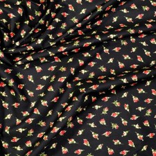 Red Rose Bud in Time on Dark Black by Timeless Treasurers, 100 Quality Cotton