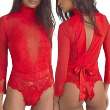 We Are HAH Take HAH Bow Reversible Bodysuit M NWT 148 Lace Blood Orange Red