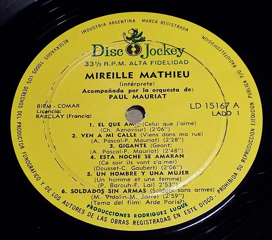 MIREILLE MATHIEU S/T Argentina LP 1967 Disc Jockey Chanson PAUL MAURIAT - Image 3 of 4