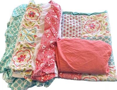 The Peanut Shell Mila 3 Piece Crib Baby Bedding Quilt HTF Colorful+bonus