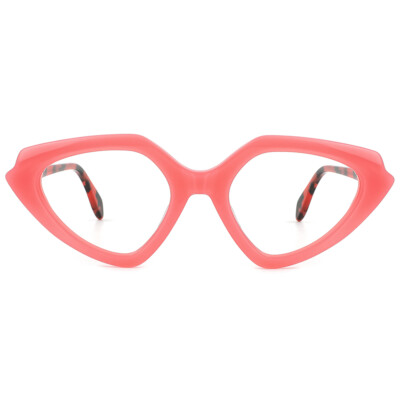 Geometric Acetate Glasses for Women Triangular Cateye Thick Plastic Frame Pink