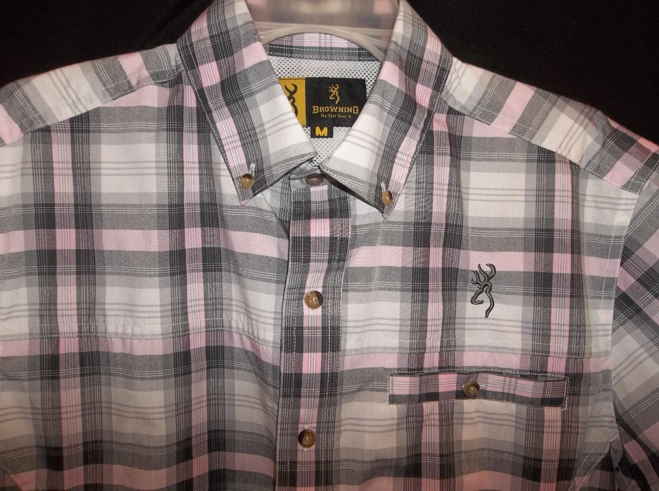 BROWNING Short Sleeve BLUE PLAID Shirt men's Size MEDIUM - Image 2 of 4