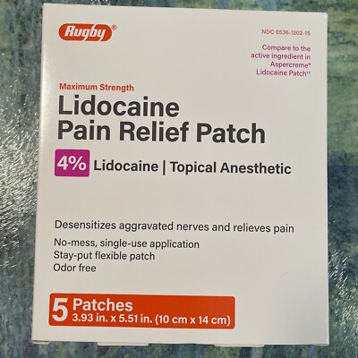Rugby Maximum Strength 4% Pain Relief Patch - 5 Patches EXP 2025 Ships N B Day