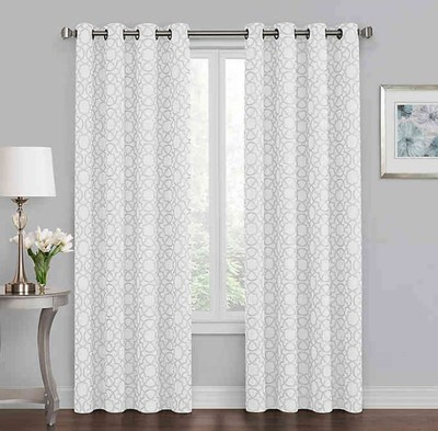 Quinn Geo 84-Inch Grommet 100% Blackout Window Curtain Panel in Silver