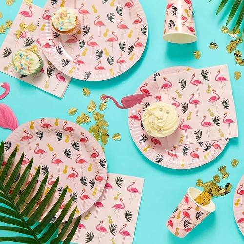 Tropical Flamingo Party Plates Pink Paper 23cm Party Palm Pineapple Hawaiian x 8 - Picture 4 of 8