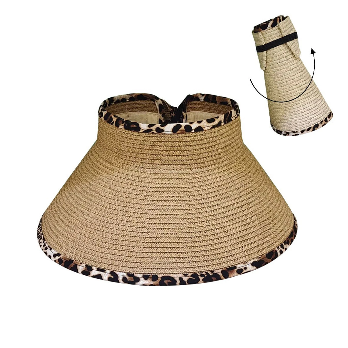 Women Summer Beach Work Hat Sun Visor Foldable Roll Up Wide Brim Open Top Cap
