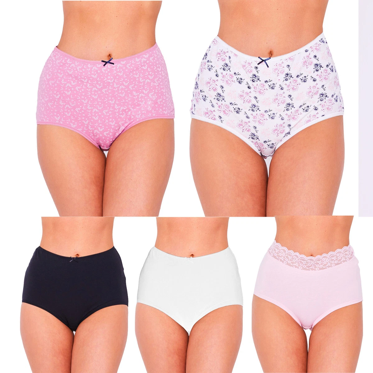 Ladies Full Briefs 5 Pack Underwear Knickers Lingerie Cotton