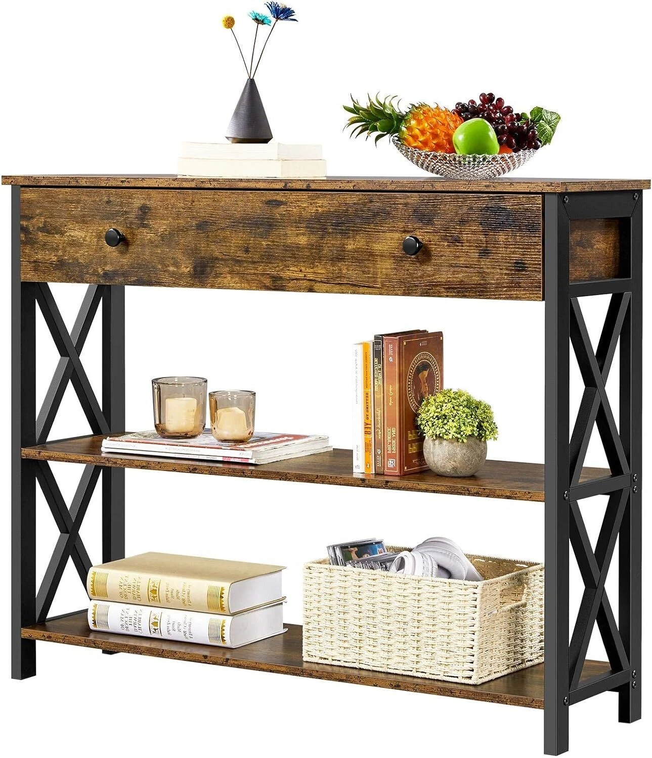 3-Tier Console Table with Drawer Narrow Long Sofa Table for Entryway,Living Room