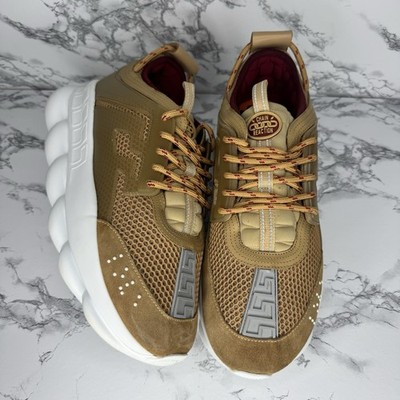 Versace Chain Reaction Tan White Burgundy Lace Up Men s Sneakers Size 43EU 10US