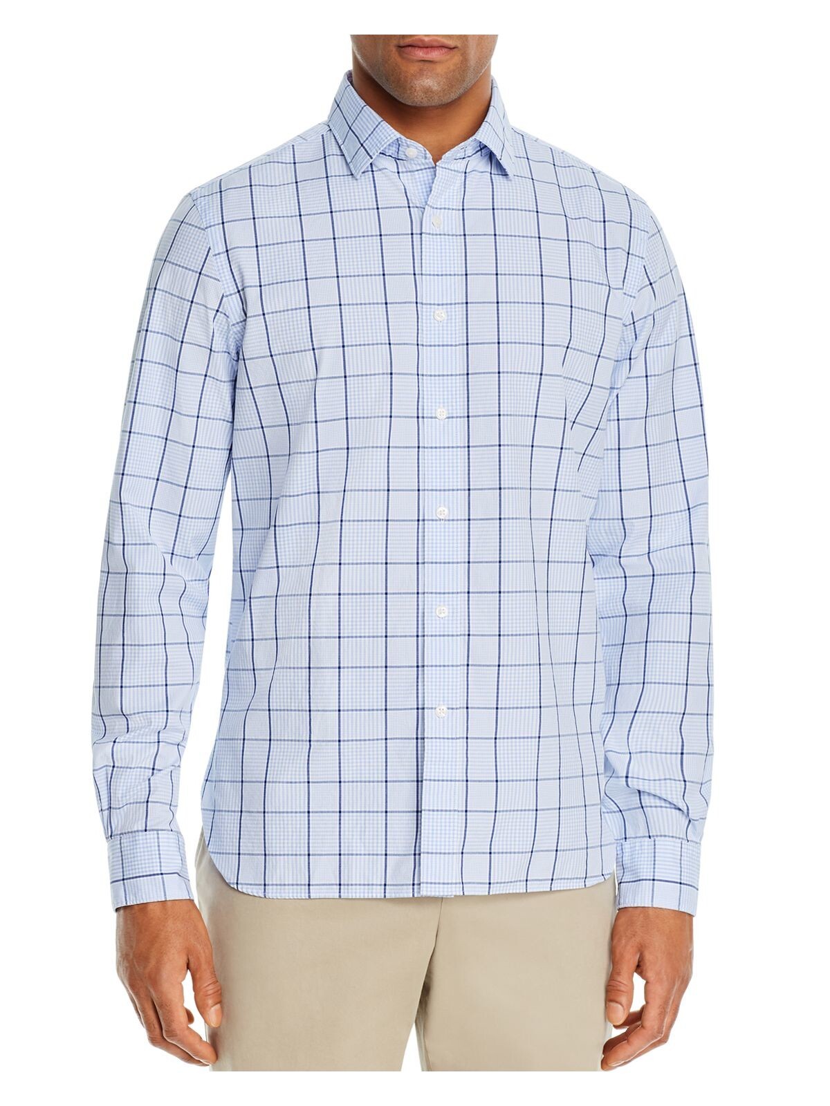 Дизайнерская брендовая мужская темно-синяя клетчатая повседневная рубашка с длинным рукавом на пуговицах 2XL