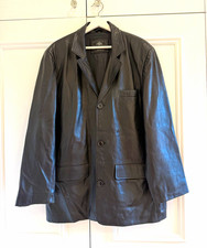 Vintage Linea Ros Black 100% Genuine Leather Blazer Jacket Unisex XL