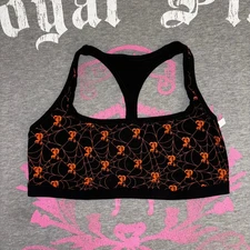 Victoria’s Secret PINK Cotton Unlined Racerback Bra in Black P Orange Spiderweb
