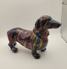 STATUE DECORATION CHIEN TECKEL NOIR ET MULTICOLORE ! NEUF !