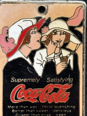   Coca Cola Pendant Enamel Women Advertising Vintage Atlanta USA 1987 3x5cm
