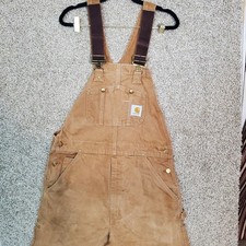 Carhartt R01 BRN Mens Duck Bib Overalls Double Knee Brown Made in USA 32x32