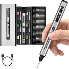 Electric Mini Engraving Pen, Hollowcup Motor, 42 Bits with Aluminum Case, OLED,