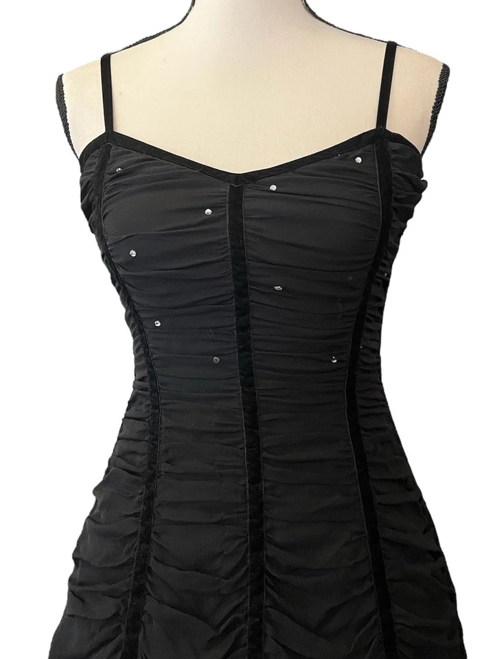 Vestido de hadas gótico vintage Betsey Johnson malla de seda y cinta de terciopelo corsé vampiro Foto 4 de 4