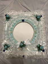 Vtg 80 90s Lace Satin White & Blue Floral Wedding Photo Album Romantic Quilted