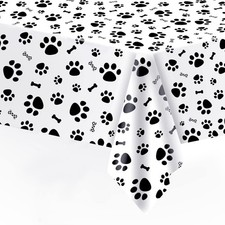 Puppy Dog Pet Paw Print Tablecloth, 1 Pack Large Size Paw Print and Bone Sign...