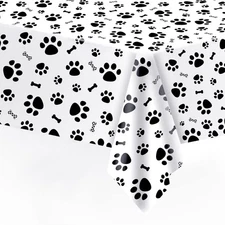 Puppy Dog Pet Paw Print Tablecloth, 1 Pack Large Size Paw Print and Bone Sign...