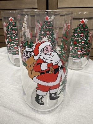 Luminarc Holiday Santa Christmas Tree Sleigh Design Tumbler Glasses Set Of 4