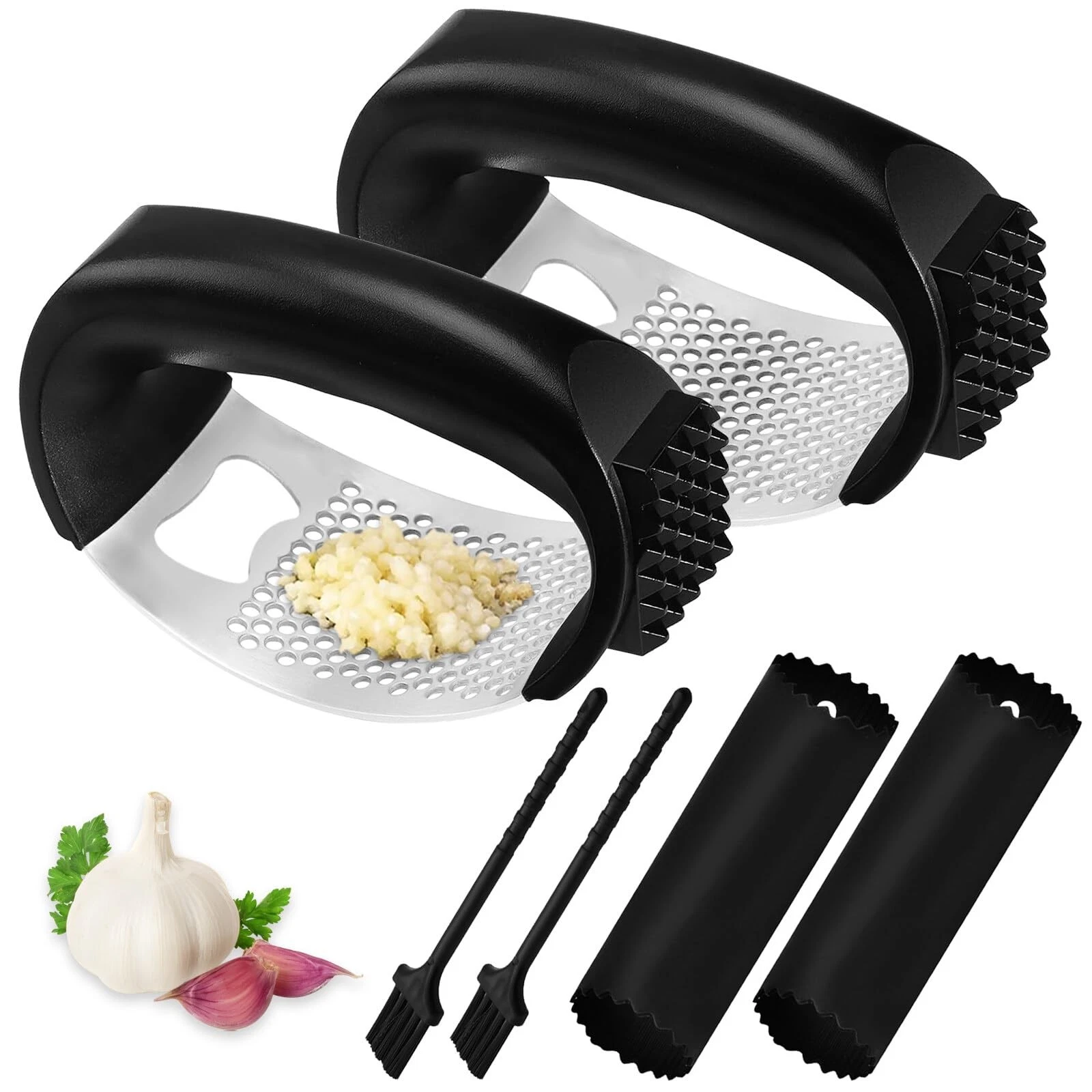 Garlic Press Rocker 2 Pack Garlic Chopper Stainless Steel with Silicone Garlic...