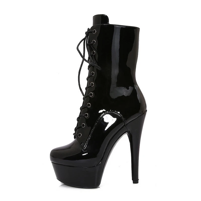 Botas al tobillo con plataforma con cordones de tacón de aguja muy alto para mujer Ropa de club nocturno para baile en poste Foto 2 de 4