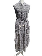 FAITHFULL THE BRAND M Belted Button-Front Hi-Low Dress Tassels Boho Pockets Airy