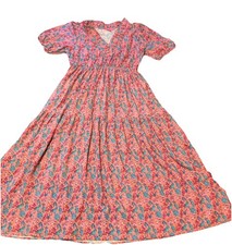 Simply Southern Womens Seahorse Maxi Dress Puff Sleeve Ruffle Neck Small Summer