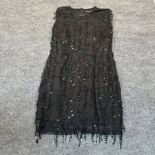 PrettyLittleThing Sequin Mesh Mini Dress 12 Black Sparkle Sleeveless Cocktail