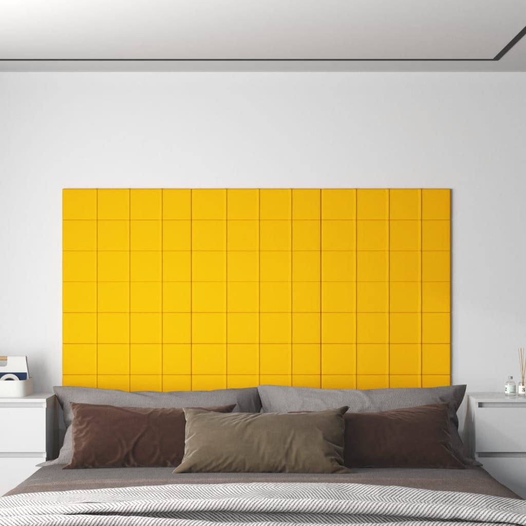 Pannelli Murali 12 pz Gialli 60x15 cm in Velluto - Testiera Letto 3D