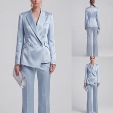 Sky Blue Suits for Women Suits 2PCS Wedding Ladies Satin Evening Party Outfits
