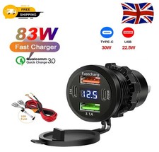USB Car Charger Dual QC 3.0 PD Port With Voltmeter Outlet Socket for 12/24V