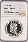 1954 Franklin Half Dollar Proof NGC PF 68 CAMEO PR68CAM Frosty Silver Coin 50C