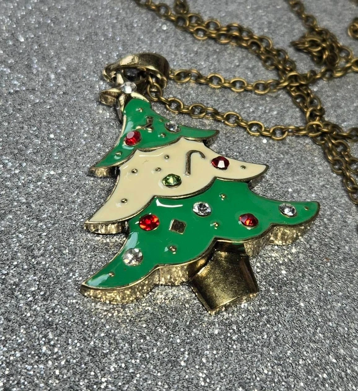 12 Pcs Christmas Tree Pendant Necklaces 24" Rhinestone Holiday Jewelry Lot image 4