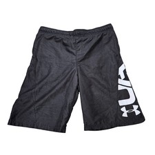 Under Armour Drawstring Swim Trunks Boy's Size YXL Black Graphic Logo Mesh Lined