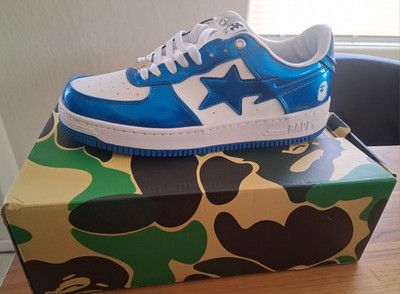 A Bathing Ape Bapesta BAPE STA Blue/White Low Top Lace-Up Men's Sneakers w/ Box