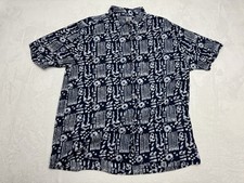 Guess Jeans Mens Shirt Large Blue All Over Print Shell Style Button Vintage 90s