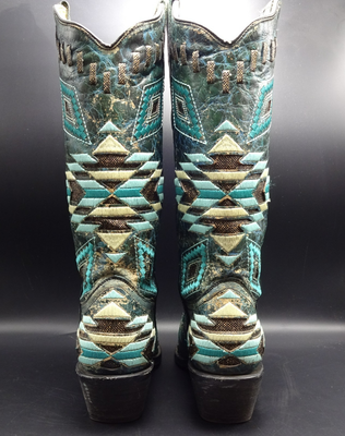 CORRAL E1008 AZTEC DISTRESSED TURQUOISE w/ METALLIC ACCENTS