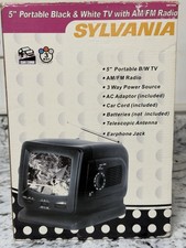 Sylvania SRT068J 5" Portable CRT B W TV AM/FM Radio Battery Powered Silver