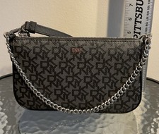 DKNY Bryant Park Small Signature Logo Demi Bag Black w Silver Hardware  Chain