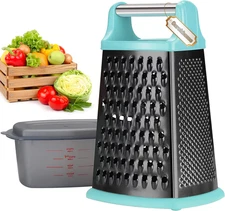 Cheese Grater with Handle, Stainless Steel Box Grater, 4 Side Kitchen Vegetable 