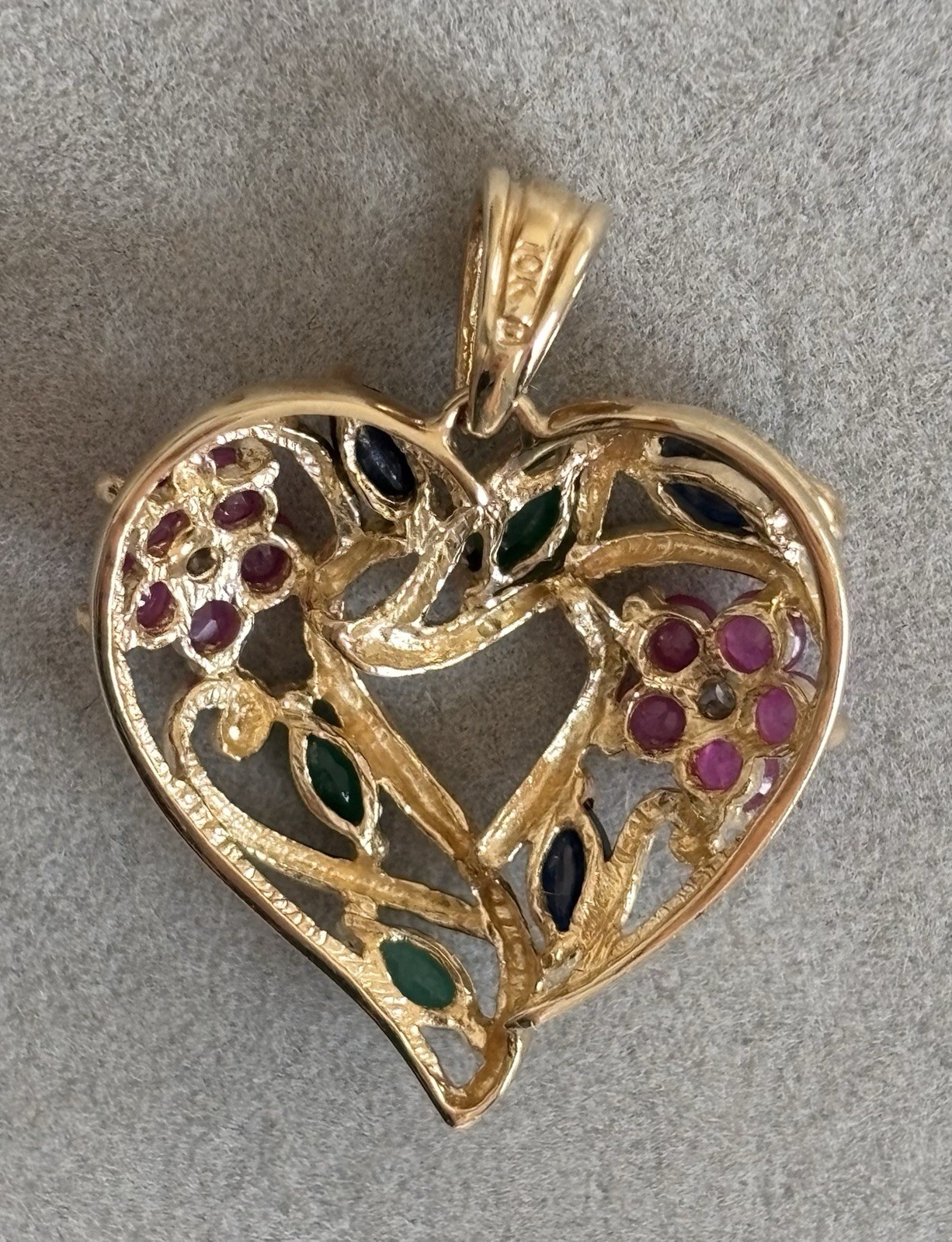 10K Solid Gold Real Ruby Emerald Sapphire Heart S… - image 7