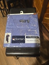 Puritan Mens Medium 2 Piece Pajama Set Blue Button Up Long Sleeve Classic Dad